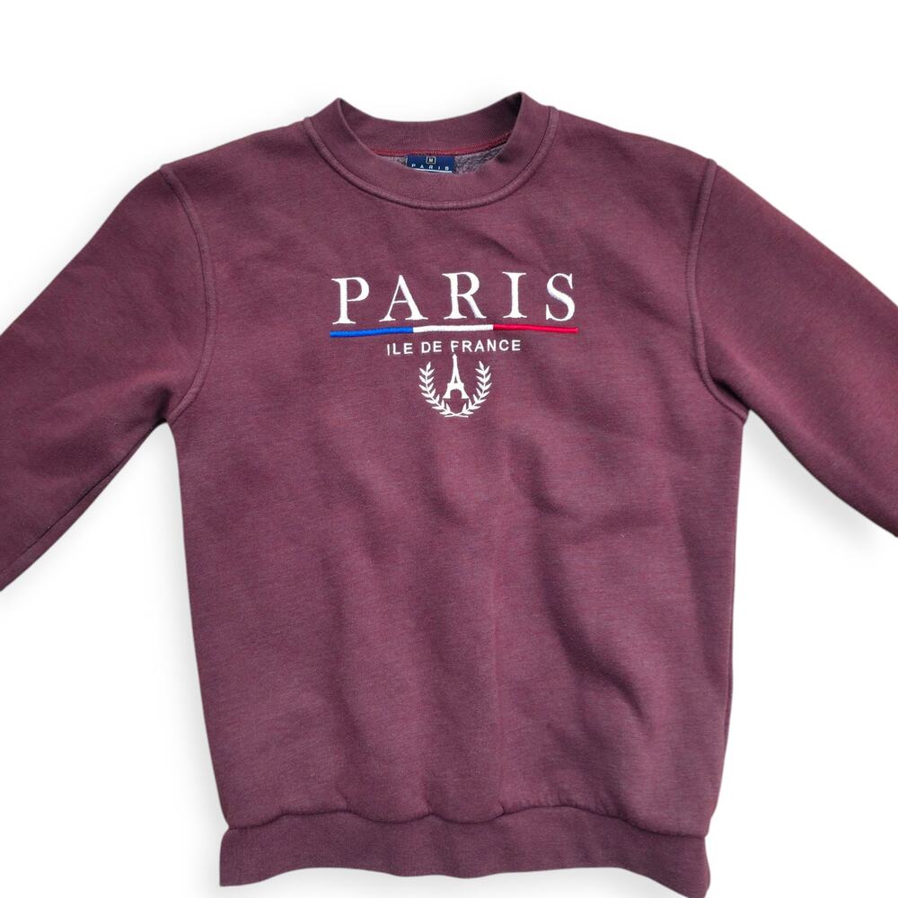 Paris Tour D'Or Ile De France Maroon Pullover Crewneck Sweatshirt Women Sz M - Picture 2 of 13